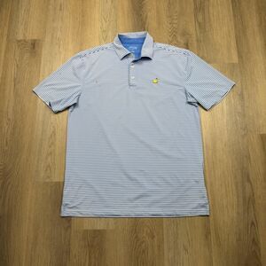 Masters Shirt Mens Large Blue White Striped Golf Polo Embroidered Logo Tech